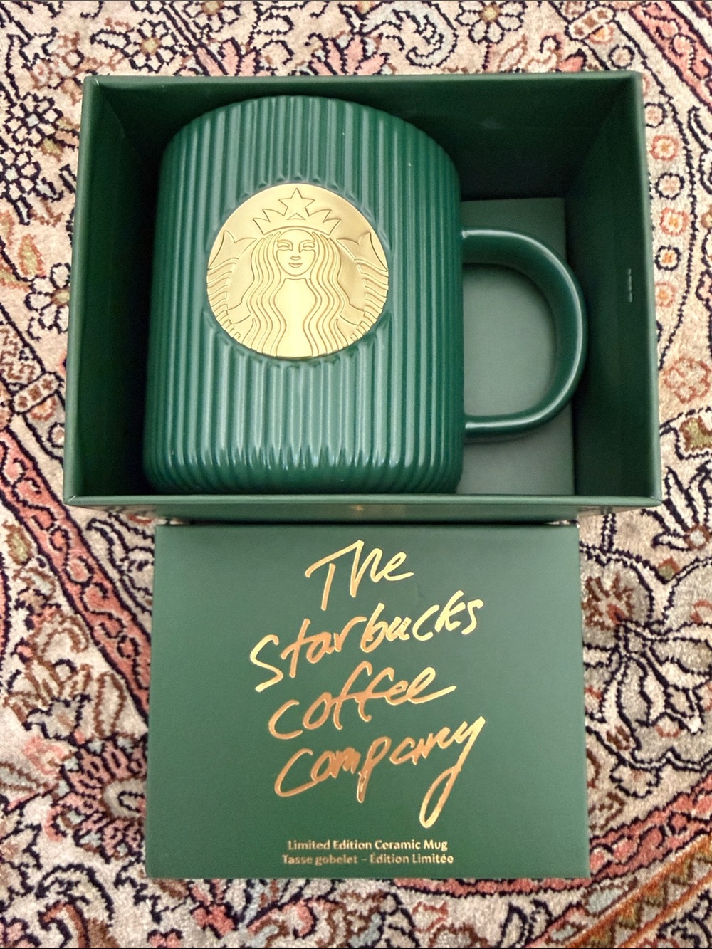 Starbucks Deep Green Pleated Ceramic Mug with Gold Logo 2025 Limited Edition